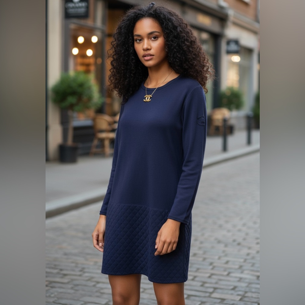 Chanel Navy Blue CC Quilted Dress - Picture 2 of 16